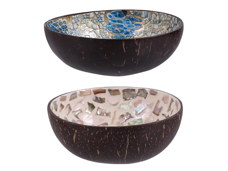 Tigela de Coco Esculpida Últimas Tigelas Laca Padrão Único Conjunto de Colheres