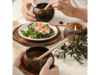 Tigela de Café da Manhã de Coco Madeira 20Cm Casca Com Tampa Casca Orgânica Tigelas de Charcutaria