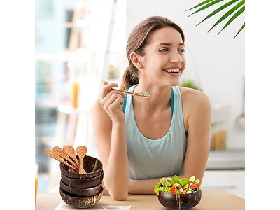 Tigela de Salada de Frutas Conjunto de Cozinha de Madeira em Pó de Bolo de Rocha Máscara de Bambu Casca de Coco