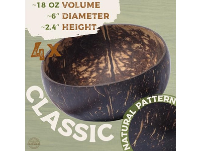 Tigela de Coco Macramê Impressa 8 Polegadas Cascas Vazias 6 Flores