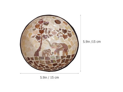 Tigela de Coco Gravada Metades de Casca de Coco Grande Conjunto de Servir Suporte Natural